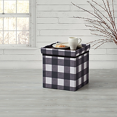 Bee &amp; Willow&trade; Linen Upholstered Plaid Ottoman. View a larger version of this product image.