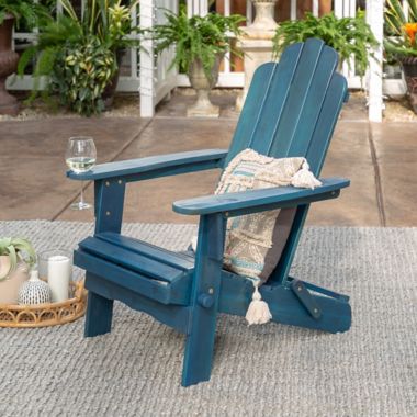 Forest Gate Arvada Acacia Outdoor Folding Adirondack Chair in Navy. View a larger version of this product image.