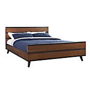 Linon Home Midcentury Queen Wood Platform Bed in Walnut