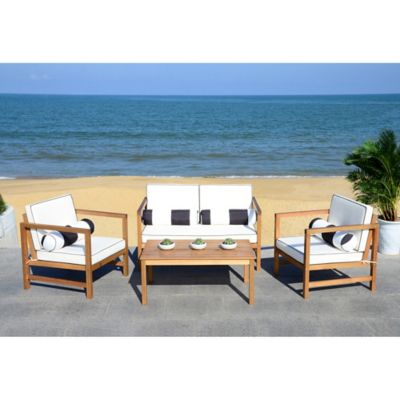 Safavieh Montez 4-Piece Outdoor Conversation Set with Cushions in Black/White