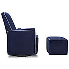 Alternate image 2 for DaVinci Olive Upholstered Swivel Glider with Ottoman in Navy/Grey