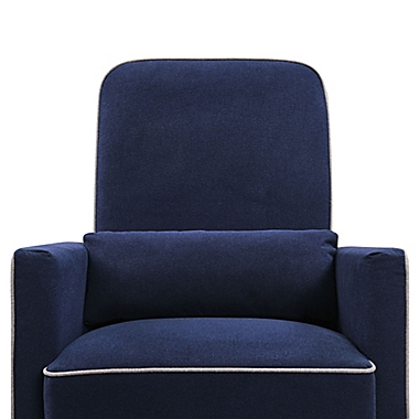 DaVinci Olive Upholstered Swivel Glider with Ottoman in Navy/Grey. View a larger version of this product image.