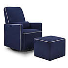Alternate image 7 for DaVinci Olive Upholstered Swivel Glider with Ottoman in Navy/Grey