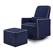 DaVinci Olive Upholstered Swivel Glider with Ottoman in Navy/Grey