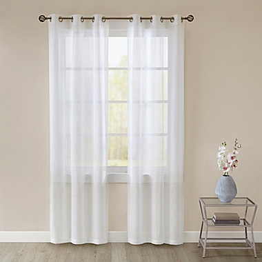 Simply Essential&trade; Lora 84-Inch Grommet Sheer Window Curtain Panels in White (Set of 2). View a larger version of this product image.