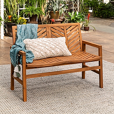Forest Gate Olive Outdoor Acacia Wood Loveseat Bench in Brown. View a larger version of this product image.