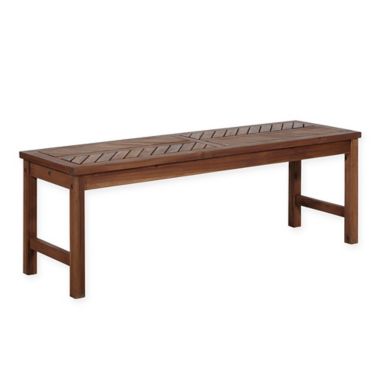 Forest Gate Olive Acacia Wood Outdoor Bench in Dark Brown. View a larger version of this product image.