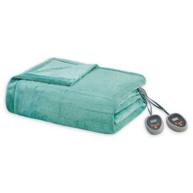 Beautyrest&reg; Heated Plush Full Blanket in Aqua. View a larger version of this product image.