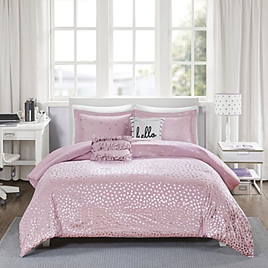 Intelligent Design Zoey 4-Piece Metallic Twin/Twin XL Duvet Cover Set in Purple/Silver. View a larger version of this product image.