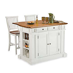 Home Styles Distressed Oak Top Kitchen Island and Two Barstools
