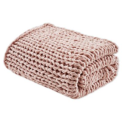 Madison Park Chunky Double Knit Throw Blanket in Blush