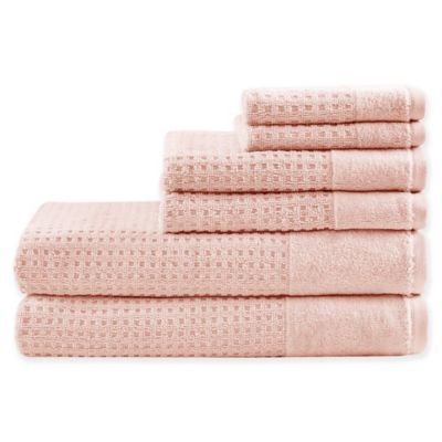 Madison Park Waffle Cotton 6-Piece Bath Towel Set in Pink