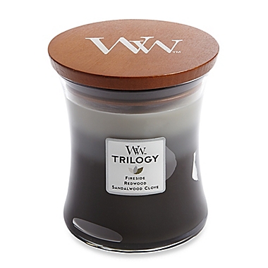 WoodWick&reg; Trilogy Warm Woods 10 oz. Jar Candle. View a larger version of this product image.