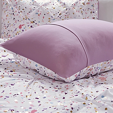 Intelligent Design Abby Metallic Printed and Pintucked 3-Piece Twin/Twin XL Duvet Cover Set in Plum. View a larger version of this product image.