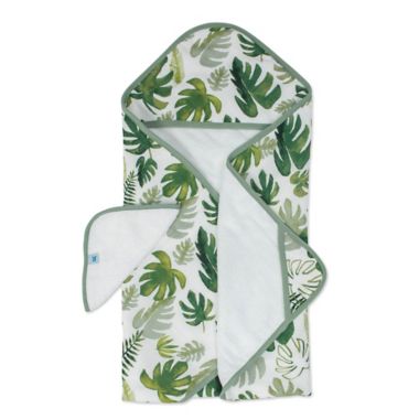 Little Unicorn Cotton Muslin and Terry Hooded Towel and Washcloth Set in Tropical Leaf. View a larger version of this product image.