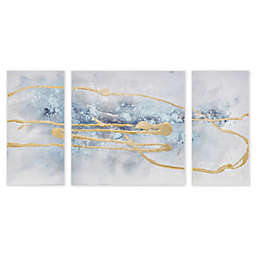 Blue Cosmo 3-Piece Hand Embellished Canvas Set in Blue/Gold