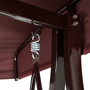 Sunnydaze Decor 3-Person Patio Swing with Canopy and Maroon Cushions. View a larger version of this product image.