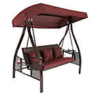 Alternate image 1 for Sunnydaze Decor 3-Person Patio Swing with Canopy and Maroon Cushions