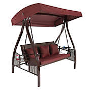 Sunnydaze Decor 3-Person Patio Swing with Canopy and Maroon Cushions