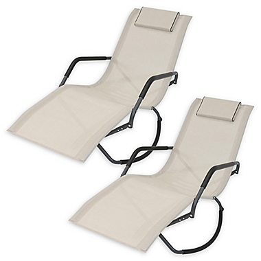 Sunnydaze Decor Folding Rocking Chaise Loungers in Beige (Set of 2). View a larger version of this product image.