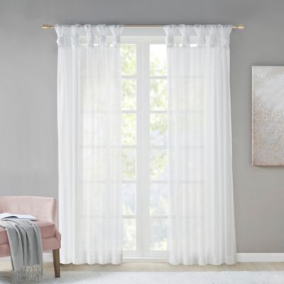 Madison Park Rosette Floral Cuff 84-Inch Twist Tab Window Curtain Panel in  White (Single)
