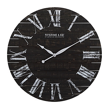 Firstime&reg; Midnight Planks Round Wall Clock in Black. View a larger version of this product image.