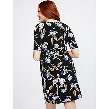 Motherhood Maternity&reg; Large Floral Wrap Dress in Black. View a larger version of this product image.