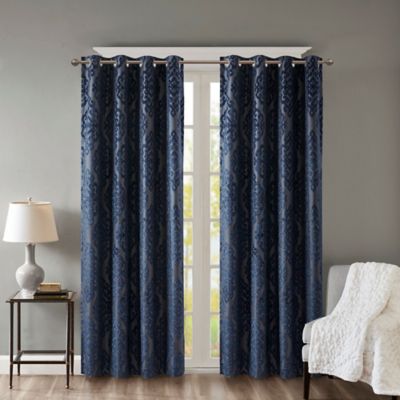SunSmart Mirage Knitted Jacquard 108-Inch Grommet Room Darkening Curtain Panel in Navy (Single)