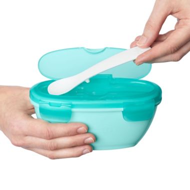 SKIP*HOP&reg; 2-Piece Easy-Serve Travel Bowl and Spoon Set in Teal. View a larger version of this product image.