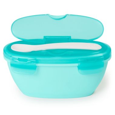 SKIP*HOP&reg; 2-Piece Easy-Serve Travel Bowl and Spoon Set in Teal. View a larger version of this product image.