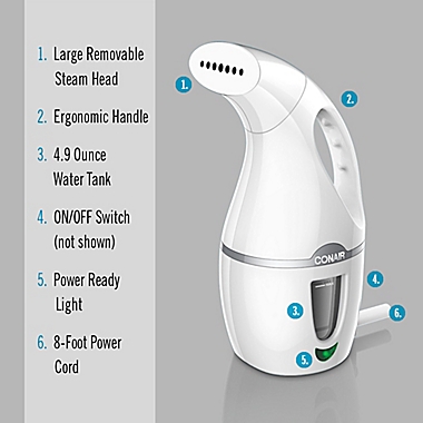 Conair Complete Steam Hand Held Fabric Steamer; Great for Travel and Touch Ups ~ Perfect for Small Spaces; White/Blue 
