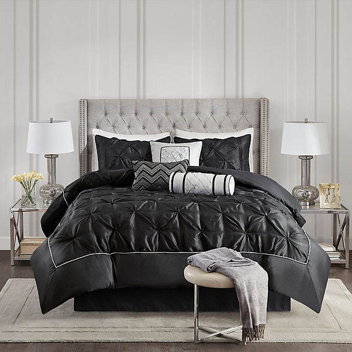 Alternate image 1 for Madison Park Laurel 7-Piece King Comforter Set in Black