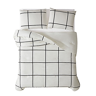 Truly Soft&reg; Kurt Windowpane 3-Piece Full/Queen Comforter Set in Ivory/Black. View a larger version of this product image.