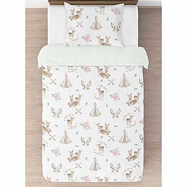 Sweet Jojo Designs&reg; 4-Piece Deer Floral Twin Bedding Set in Green/Brown. View a larger version of this product image.