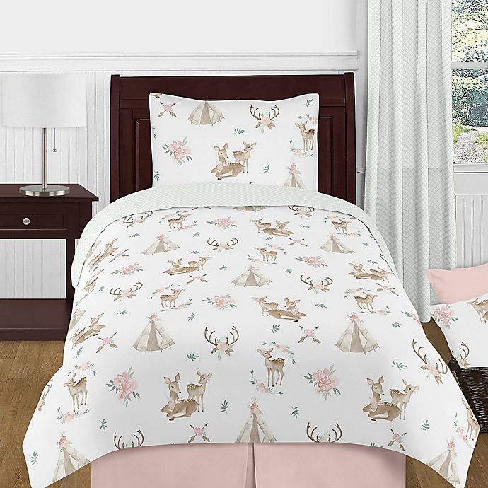 Alternate image 1 for Sweet Jojo Designs® 4-Piece Deer Floral Twin Bedding Set in Green/Brown