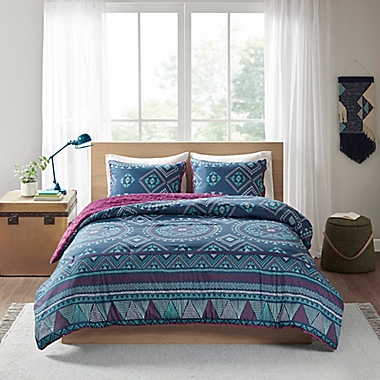 Intelligent Design Ripley Reversible Twin Comforter Mini Set in Navy/Purple. View a larger version of this product image.