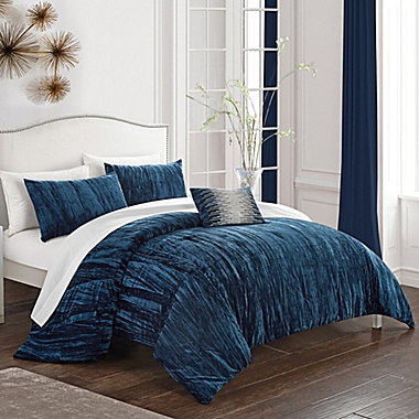 Chic Home Merieta 4-Piece Reversible Queen Comforter Set in Navy. View a larger version of this product image.