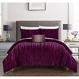 Chic Home Merieta 4-Piece Reversible Queen Comforter Set in Plum