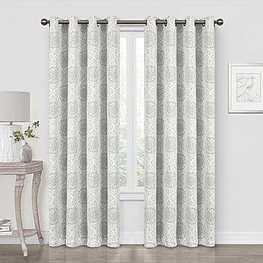 Quinn Medallion 84-Inch Blackout Grommet Window Curtain Panel in Grey (Single). View a larger version of this product image.