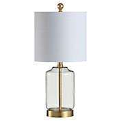 JONATHAN Y Duncan LED Table Lamp in Brass Gold with Linen Shade