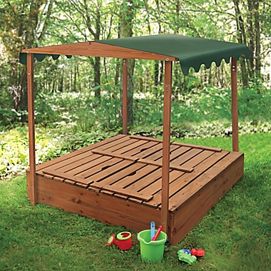 Badger Basket Convertible Cedar Sandbox with Canopy and Bench Seats in Natural. View a larger version of this product image.