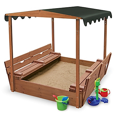 Badger Basket Convertible Cedar Sandbox with Canopy and Bench Seats in Natural. View a larger version of this product image.