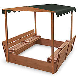 Badger Basket Convertible Cedar Sandbox with Canopy and Bench Seats in Natural