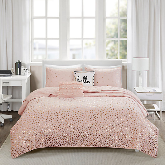 Alternate image 1 for Intelligent Design Zoey 4-Piece Twin/Twin XL Coverlet Set in Blush/Rose Gold