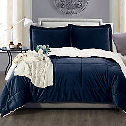 Luxury Solid Down Alternative Sherpa Reversible Twin/Twin XL Comforter Set in Navy/Blue