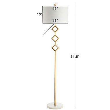 JONATHAN Y Diamante LED Floor Lamp in Gold with Linen Shade. View a larger version of this product image.