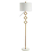JONATHAN Y Diamante LED Floor Lamp in Gold with Linen Shade