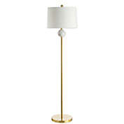 JONATHAN Y Vaughn LED Floor Lamp in Brass Gold with Linen Shade