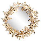 Ridge Road D&eacute;cor 37-Inch Round Butterfly Hanging Wall Mirror in Metallic Gold