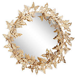 Ridge Road Décor 37-Inch Round Butterfly Hanging Wall Mirror in Metallic Gold